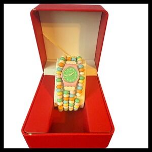 NWOT Swatch Pink Pastel Beaded Wrap Watch Water Resistant Swiss Made